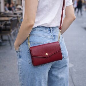 ❤️ Stella & Max Red Leather Wallet Crossbody Purse w/ Chain Strap